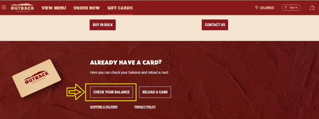 check my Outback gift card balance